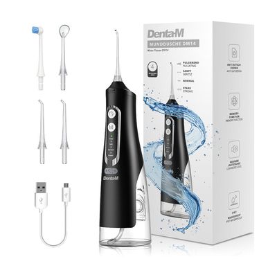 Denta-M DM14 Oral Irrigator, Wireless Water Flosser with 4 Modes & 4 Attachments, Dental Irrigator for Teeth Cleaning, IPX7 Waterproof, 310 ml Tank Volume (Edition Black)