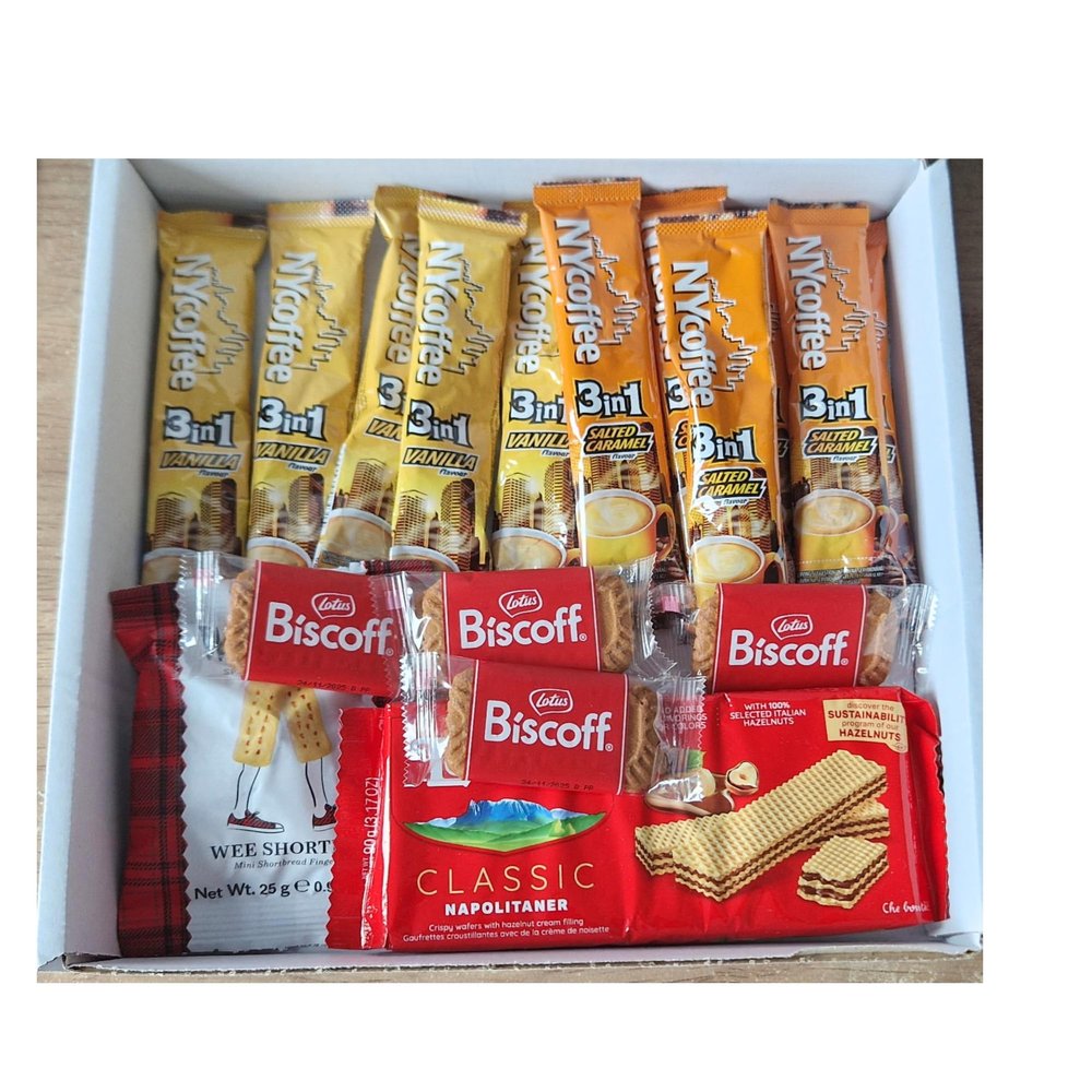 Temas Instant Coffee Gift Box For Men and Women - Coffee Lovers Gifts Set Hamper - Instant Coffee, Border biscuits, Chocolates, and Stirrer - Delights for All Occasions (Coffee Box J)