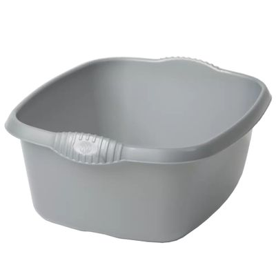 Large Washing Up Bowl 11 Litres Multi-Purpose Plastic Basin Portable Kitchen Home Office Bathroom Washing Sink Rectangular Tub (Silver)