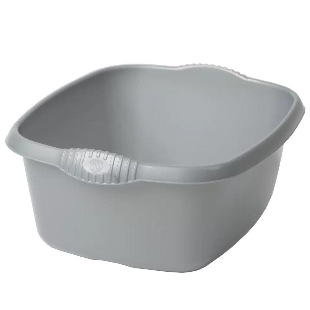 Large Washing Up Bowl 11 Litres Multi-Purpose Plastic Basin Portable Kitchen Home Office Bathroom Washing Sink Rectangular Tub (Silver)