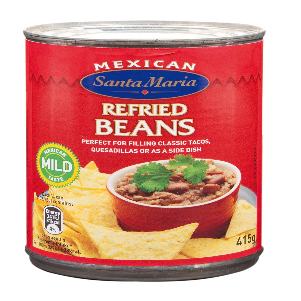 Santa Maria Refried Beans- Authentic Mexican Pinto Beans, Perfect for High-Protein Tacos, Burritos & Nachos, 415 g (Pack of 6)