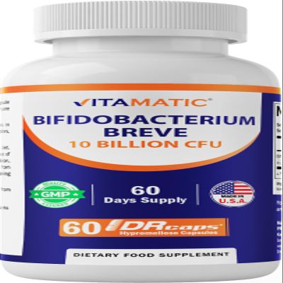 Vitamatic Bifidobacterium Breve - 10B per DR Capsule - 60 Count - Digestive Support - Made with Prebiotic Inulin Fiber