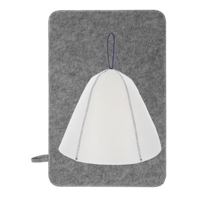 Beavorty Sauna Hat and Felt Cushion Set for Men and Women, Thickened Wool Felt Bath Cap with Gray Cushion and Light Beige Blue Top, Traditional Russian Style for Steam Bath and Spa