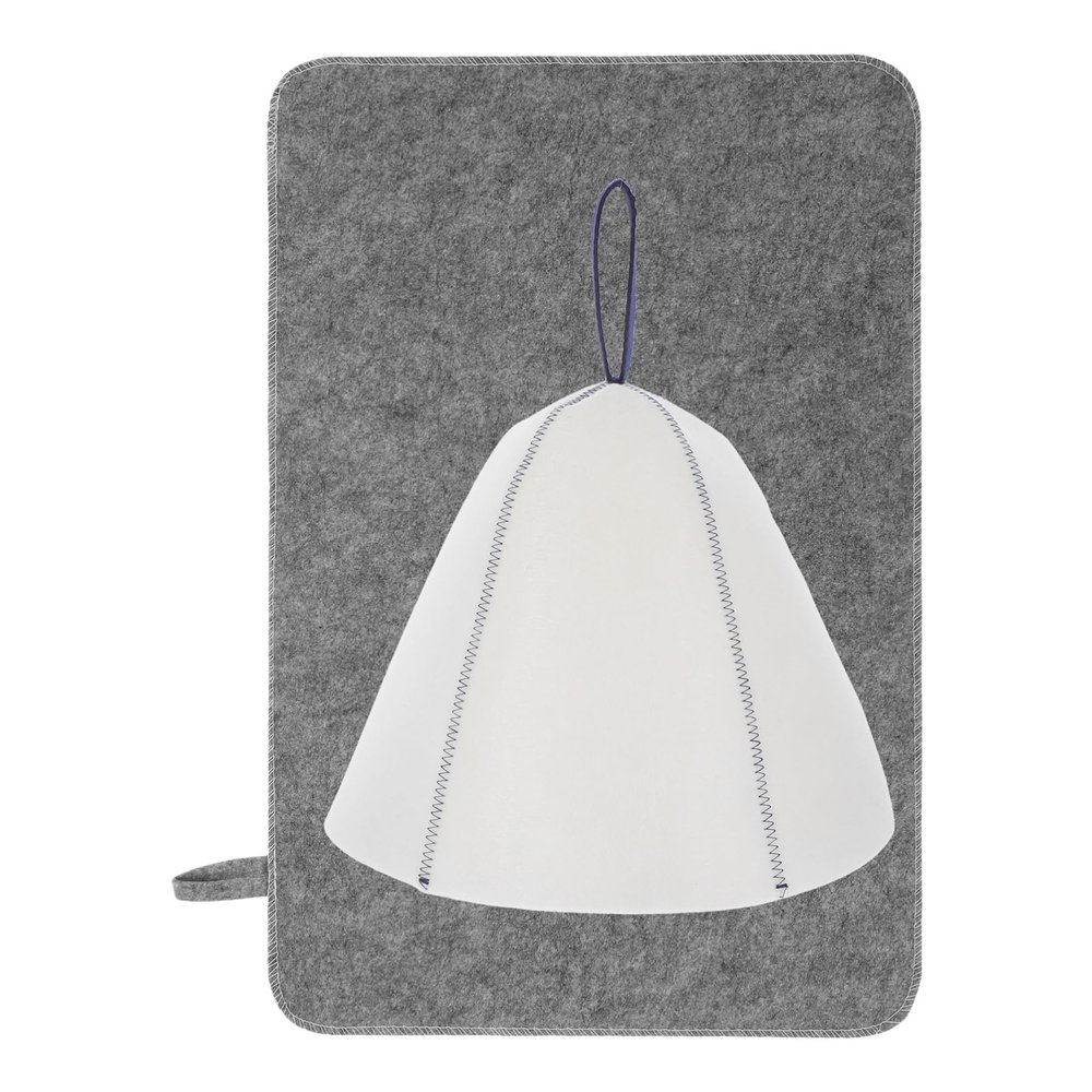 Beavorty Sauna Hat and Felt Cushion Set for Men and Women, Thickened Wool Felt Bath Cap with Gray Cushion and Light Beige Blue Top, Traditional Russian Style for Steam Bath and Spa