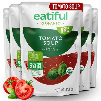 EATIFUL Organic Tomato Soup, Ready To Eat Vegan Plant Based Creamy Tomatoes Soup, No Added Preservatives, Gluten Free, NON GMO, 14 Ounce (Pack of 5)