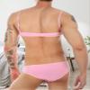 AIEOE Sissy Bikini Set for Men Sexy Sissy Outfit Lace Lingerie Sheer Spaghetti Straps Bra and Brief Crossdresser Two Pcs for Gay Pink view 2