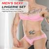 AIEOE Sissy Bikini Set for Men Sexy Sissy Outfit Lace Lingerie Sheer Spaghetti Straps Bra and Brief Crossdresser Two Pcs for Gay Pink view 3