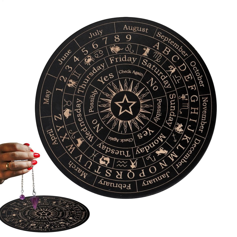 Pendulum Board Crystal Dowsing Set, Natural Amethyst Crystal Wooden Spirit Board Ouija, Metaphysical Dowsing Divination Planchette Board, Divination And Dowsing Crystal Pendulum