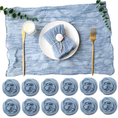 12PCS Cheesecloth Napkins, 20x20 Inch Crinkle Polyester Cheese Cloth Napkins, Multipurpose Washable Dusty Blue Cloth Napkins for Dinner Wedding Party Home Decor