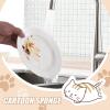 Cat Shaped Kitchen Sponge, Cat Sponge - Cartoon Wood Pulp Cellulose Sponge | Sponge for Dishwashing, Soft Kitchen Dish Scrubber with Lanyard for Bathroom Household view 2