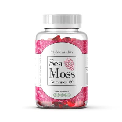 MyMentality Irish Sea Moss Gummies - 60 Vegan Gummies - Made with Bladderwrack, Burdock Root & Apple Cider Vinegar - Sea Moss Supplement for Men & Women (Raspberry)
