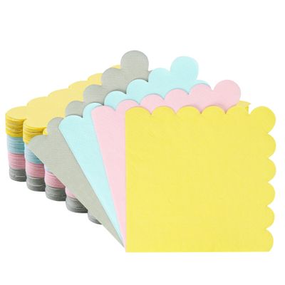 100 Pcs Cocktail Napkins Colorful Napkins with Scalloped Edges 5 x 5 Inch Dinner Napkins Disposable Thick Paper for Wedding Dinner Birthday Party - Assorted Colors Pink Green Yellow Blue