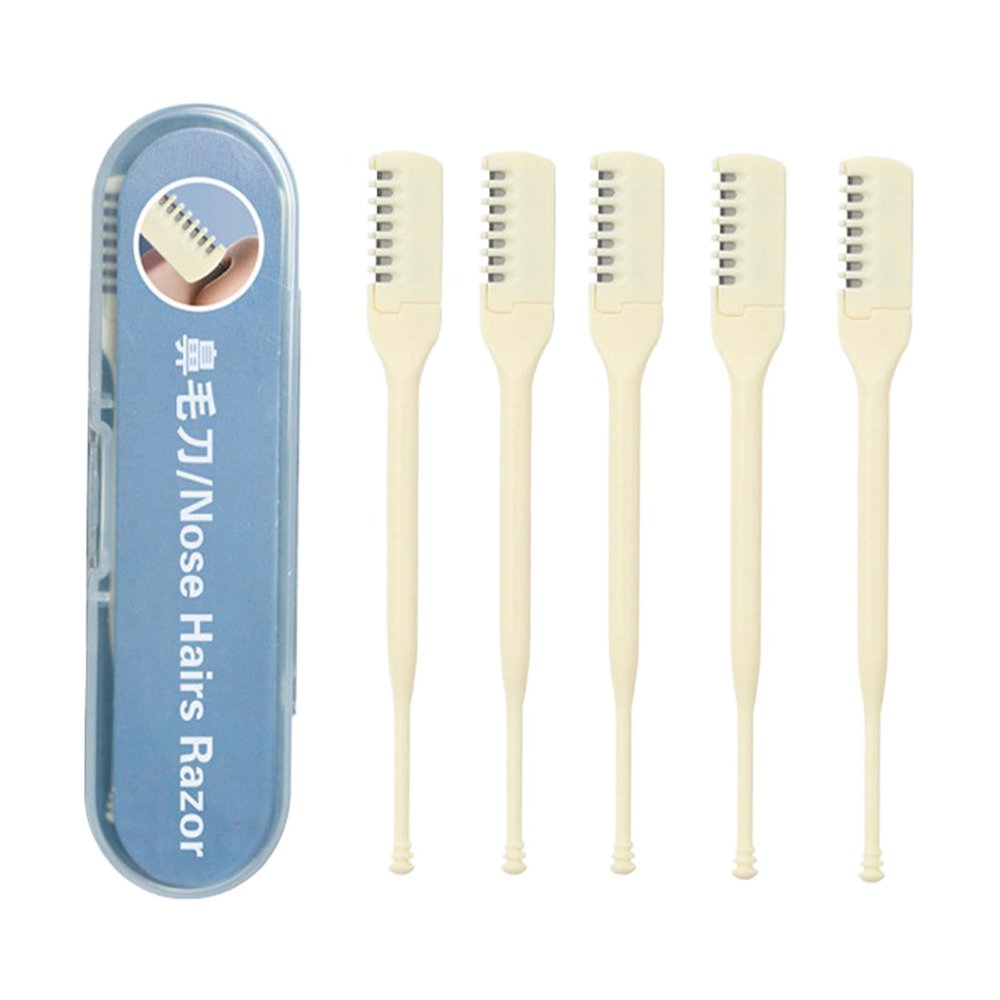 Huxibai Manual Nose Hair Trimmer, Manual Nose Hair Remover, 5-Piece Double Sided Nose Hair Razor with Earwac Picker, Care Supplies for Travel, College Home, and Business Trips