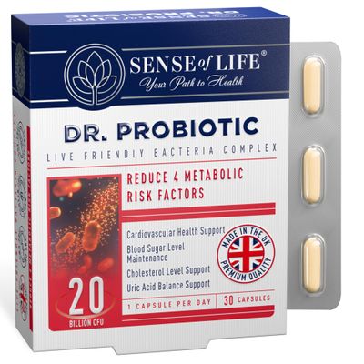Sense of Life Dr. Probiotic Complex for Metabolic Health, 30 Capsules 20 Billion CFU 7 Probiotics Strains Supports Gut Health, Cholesterol & Blood Sugar Balance