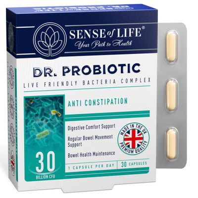 Sense of Life Dr. Probiotic Complex for Regularity Support, 30 Capsules 30 Billion CFU Probiotics & Prebiotics Supports Digestive Gut Health & Regularity