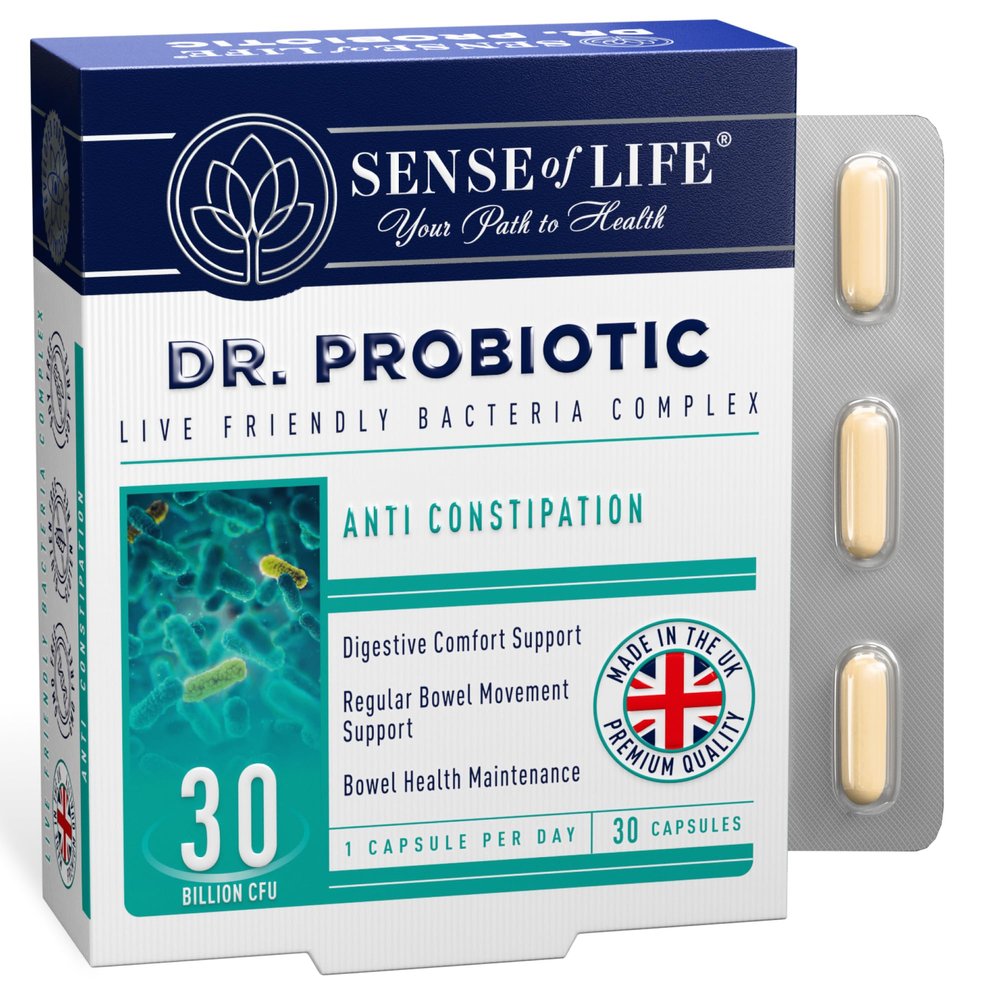 Sense of Life Dr. Probiotic Complex for Regularity Support, 30 Capsules 30 Billion CFU Probiotics & Prebiotics Supports Digestive Gut Health & Regularity