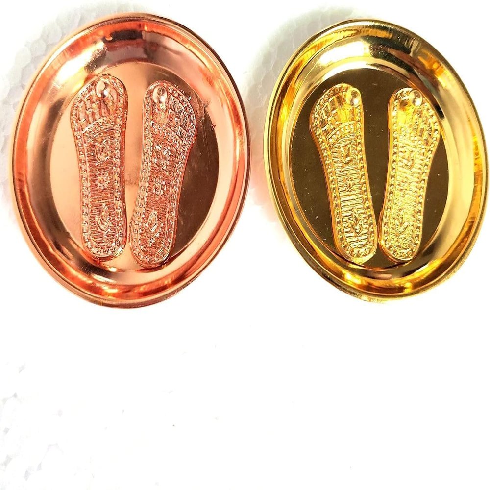 RK NAUTICAL INSTRUMENT Decorative Charan Paduka Set, Copper and Brass Plates, 3 inch, 5-Piece Religious Gift Set