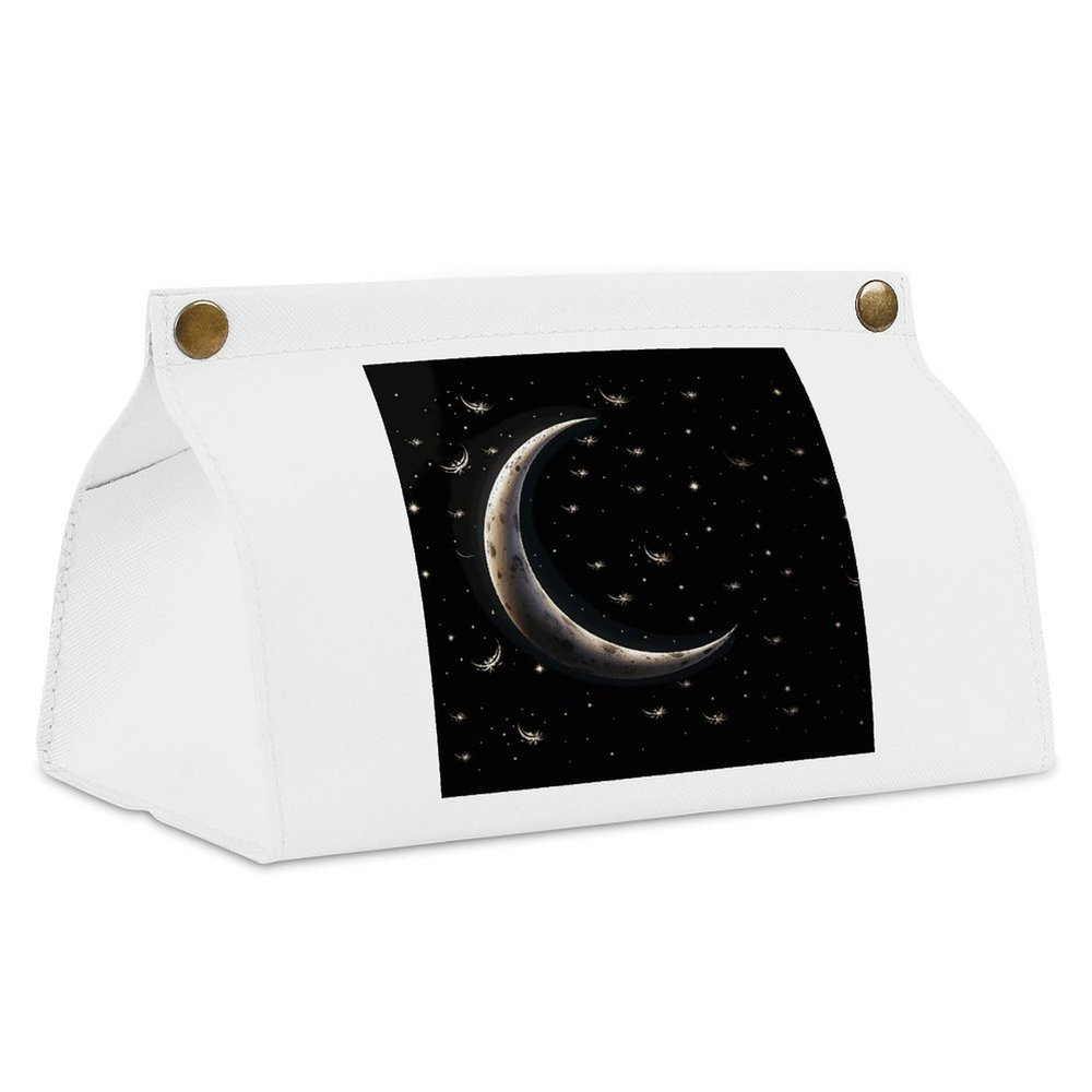 Crescent Moon on Black Background Tissue Box Cover Tissue Box Holder PU Leather Tissue Box Cover Rectangle Tissue Box Covers Tissue Box Cover Square Tissue Cover for Bathroom Car Office