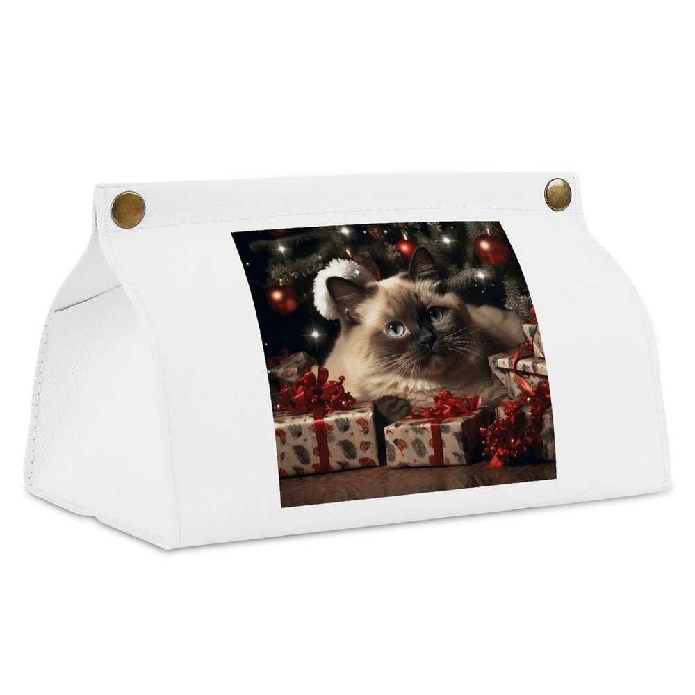 Christmas Siamese Cat Tissue Box Cover Tissue Box Holder PU Leather Tissue Box Cover Rectangle Tissue Box Covers Tissue Box Cover Square Tissue Cover for Bathroom Car Office