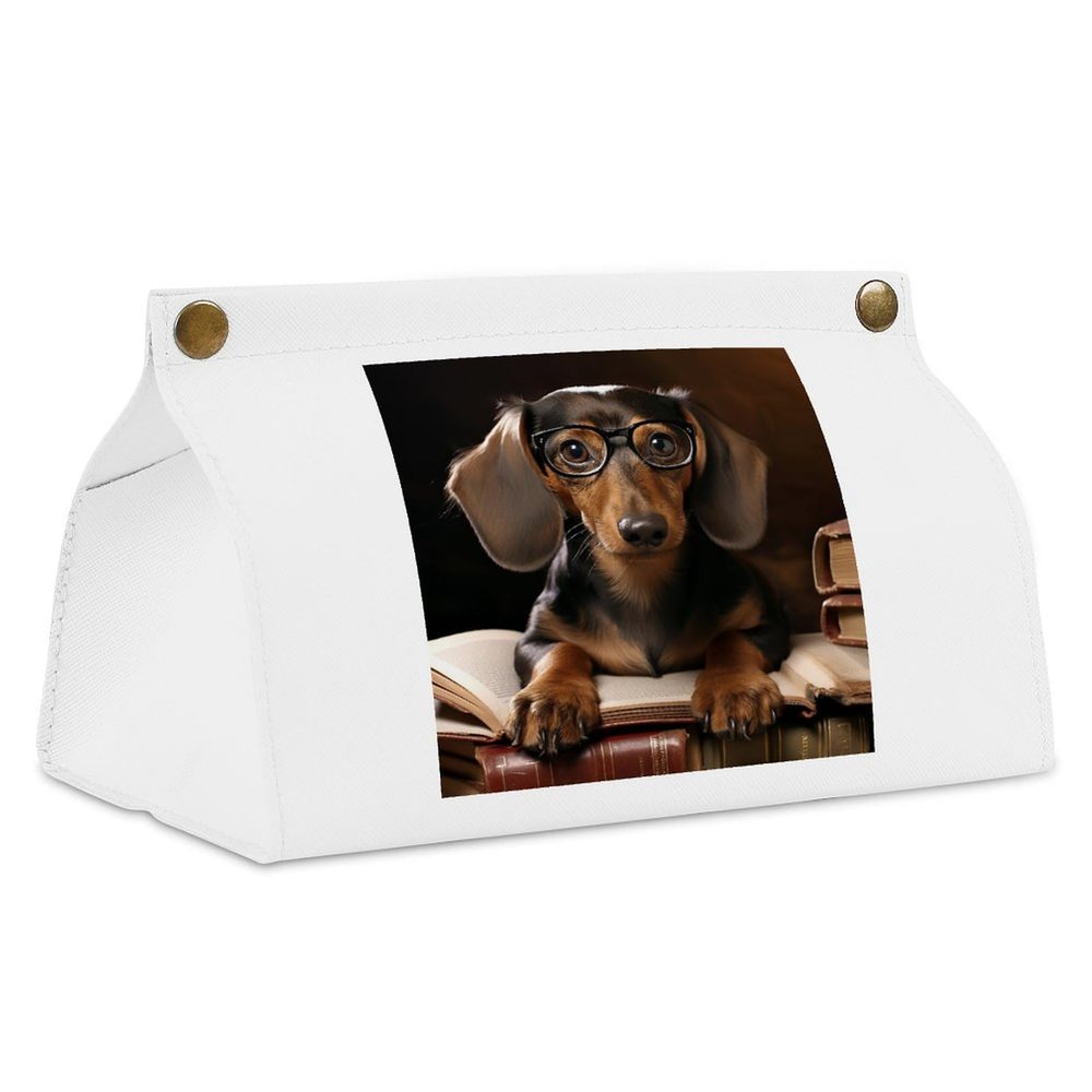 Dachshund Book Tissue Box Cover Tissue Box Holder PU Leather Tissue Box Cover Rectangle Tissue Box Covers Tissue Box Cover Square Tissue Cover for Bathroom Car Office