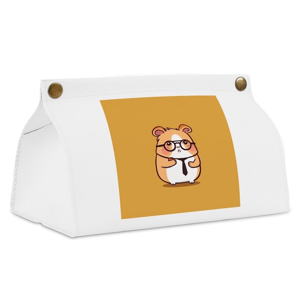 Cute Hamster Wearing Glasses Tissue Box Cover Tissue Box Holder PU Leather Tissue Box Cover Rectangle Tissue Box Covers Tissue Box Cover Square Tissue Cover for Bathroom Car Office