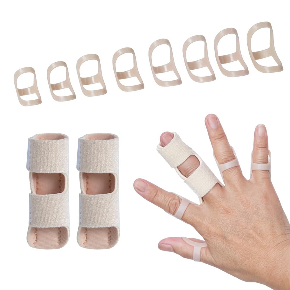 Soft Home Oval Finger Splints (8 Pack) & 2 Trigger Finger Splints for Arthritis and Mallet Fingers, Comfortable and Effective Pain Relief for Thumb, Index, Medium, Pinky or Ring (1, 2, 3