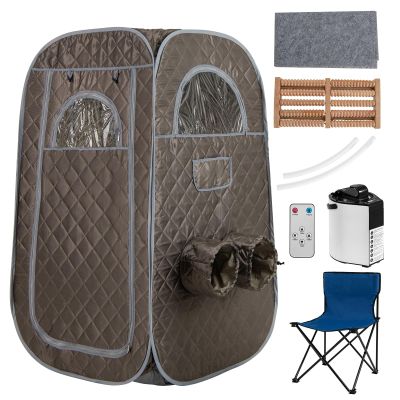COSTWAY Portable Sauna Steam, Folding Full Body Sauna Tent Steam Room with 1000W 3L Generator, Chair, Foot Massager & Leg Holes, Pop-Up Personal Home SPA Cabin Box for Therapy Detox Slimming (Grey)