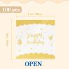 100 Pack Happy Birthday Napkins Bulk, Scalloped Disposable Cocktail Napkins White and Gold Birthday Napkins 2 Ply Paper Napkins for Birthday Party Supplies, 6.5X6.5 Inch view 2