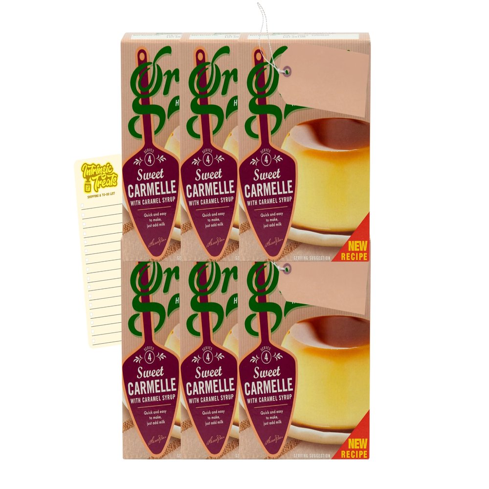 Caramel Dessert Mix Bundle with Greens Sweet Carmelle 70g x6 and Intrinsic Treats Shopping List Card