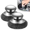 2025 New Stainless Steel Wool Scrubber with Handle, Heavy Duty Scrubber Detachable Metal Steel Scrubber Wool Pads for Cleaning Dishes, Cast Iron Pots, Stoves, Kitchen Sink (2 Pcs) view 1