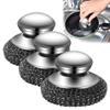 2025 New Stainless Steel Wool Scrubber with Handle, Heavy Duty Scrubber Detachable Metal Steel Scrubber Wool Pads for Cleaning Dishes, Cast Iron Pots, Stoves, Kitchen Sink (3 Pcs) view 1