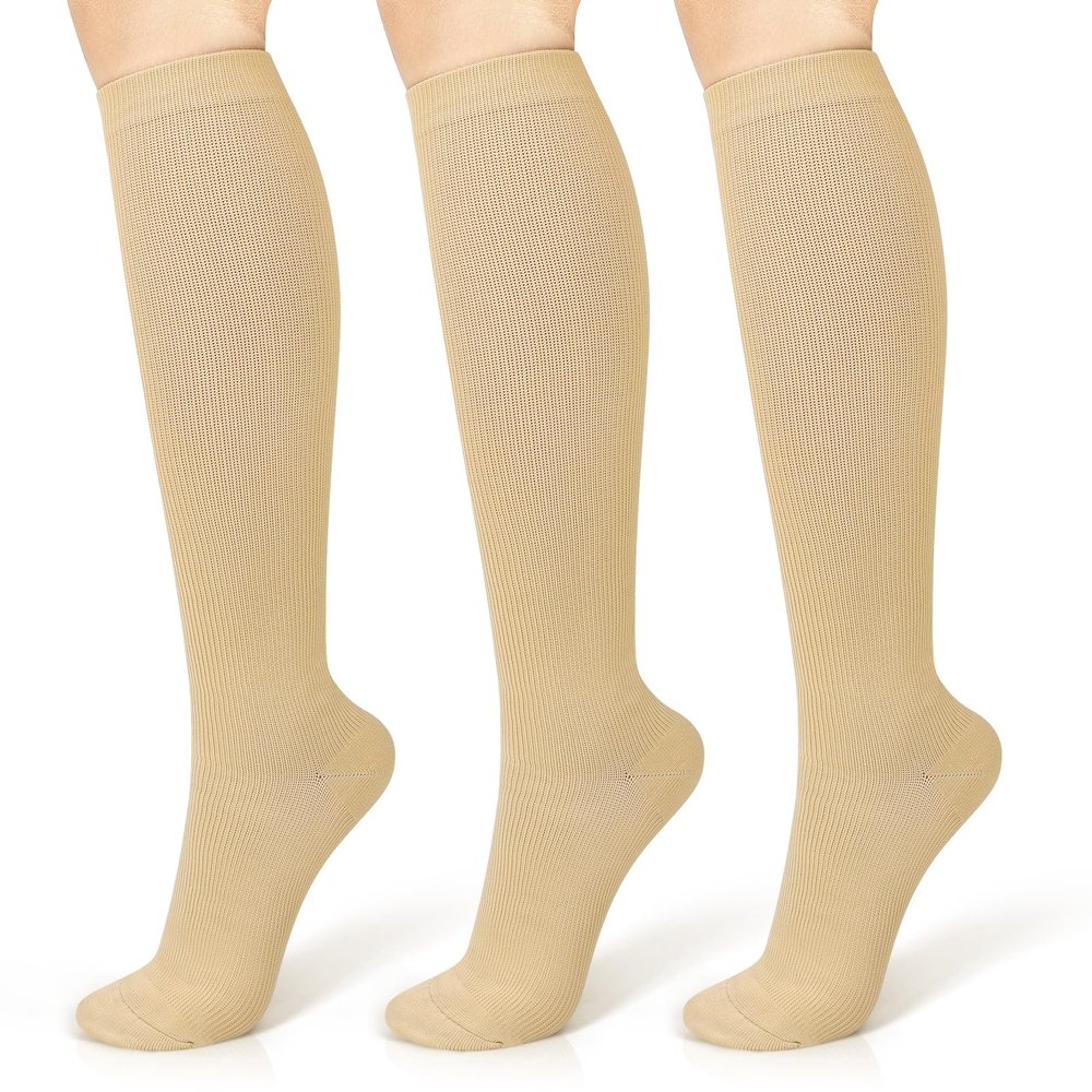 3 Pairs Compression Socks 15-20 mmhg for Men & Women, Support Socks Compression Stockings for Running, Swelling, Nurse, Flight, Nurses,Edema