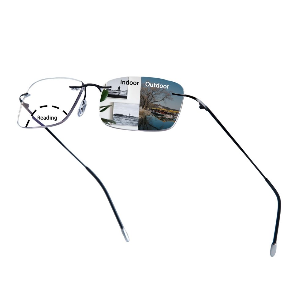 UXAOSVME Frameless Photochromic Bifocal Blue Light Reading Glasses for Men