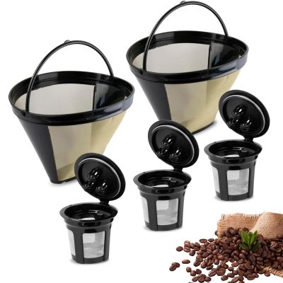 5Pcs Reusable Coffee Filter for Ninja Dual Brew Coffee Maker - 2Pcs Reusable Cone Coffee Filters and 3Pcs Reusable K Cup for Ninja Coffee Maker - Reusable Coffee Pod for Ninja CFP301 CFP307 and More