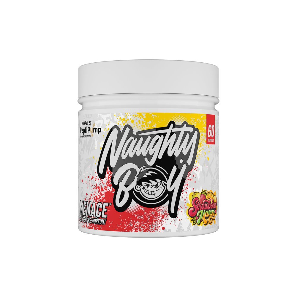 Naughty Boy Menace V2 Pre Workout Powder, High Stim Energy, Pump & Focus Formula with PeptiPump, Citrulline & Beta Alanine, 60 Servings, Strawberry Mango