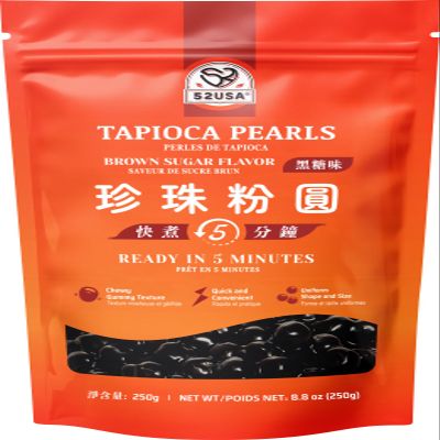 52USA Boba Tapioca Pearl Black Sugar Flavour Fresh Bubble Tea Pearl 250g Black Tapioca Bead for Bubble Tea Ready in 5 Minutes (Pack of 1)