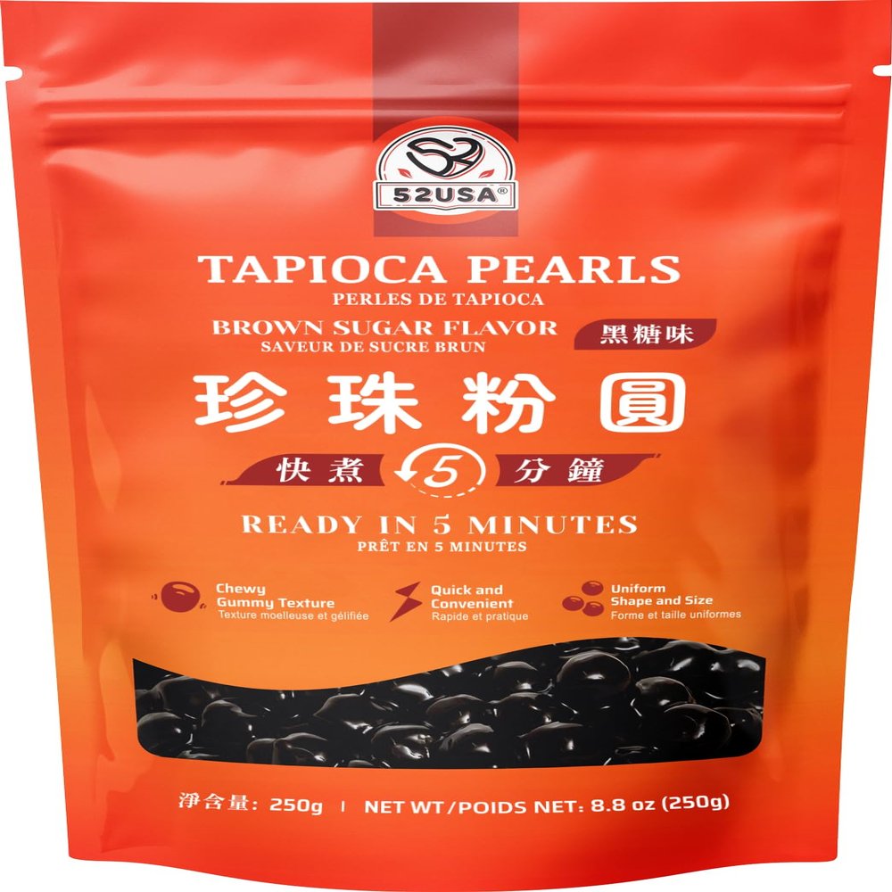 52USA Boba Tapioca Pearl Black Sugar Flavour Fresh Bubble Tea Pearl 250g Black Tapioca Bead for Bubble Tea Ready in 5 Minutes (Pack of 1)