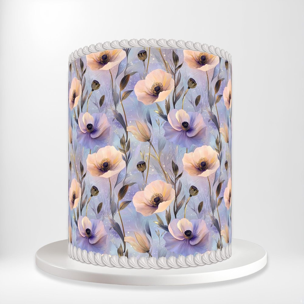 Pastel Floral Watercolour Ethereal Dreamlike Wrap Around Print A4 Edible Paper Icing Sheet Cake Topper Side Ribbon Border Decor for Personalised Themed Decorations