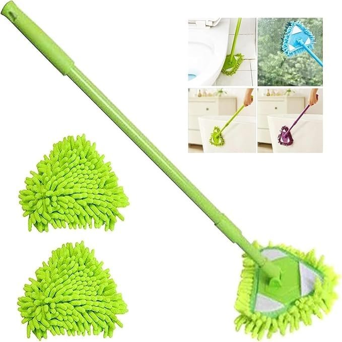 180Rotatable Adjustable Triangle Cleaning Mop with 2 Mop Replacement HeadsMultifunctional Triangle Mop,Triangle Mop for Cleaning,Rotatable Mop with Triangle Head (Green + 3 Wipes)