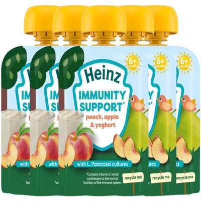 Heinz Baby Food Peach, Apple and Yoghurt Immunity Support Fruit Pouch 6x85g