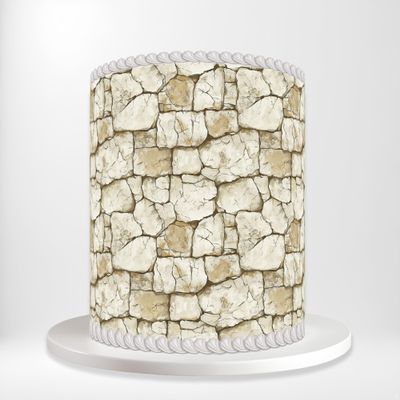 Beige Stone Wall Rustic Wrap Around Print A4 Edible Paper Icing Sheet Cake Topper Side Ribbon Border Decor for Personalised Themed Decorations 0H