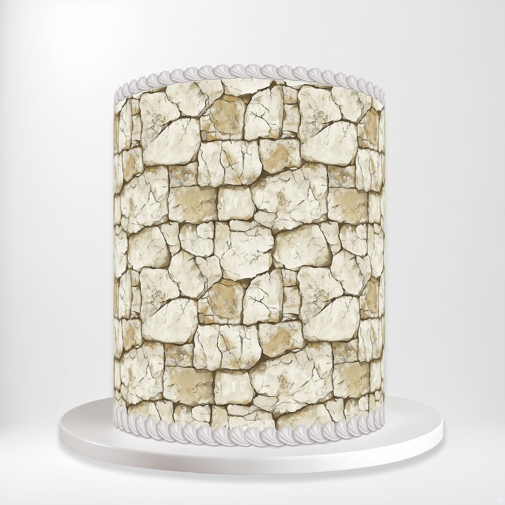 Beige Stone Wall Rustic Wrap Around Print A4 Edible Paper Icing Sheet Cake Topper Side Ribbon Border Decor for Personalised Themed Decorations 0H