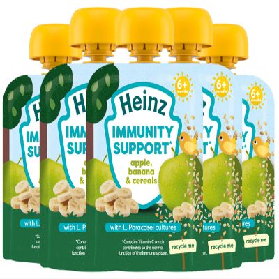 Heinz Baby Food Apple, Banana & Cereals Immunity Support Fruit Pouch 6 x 85g