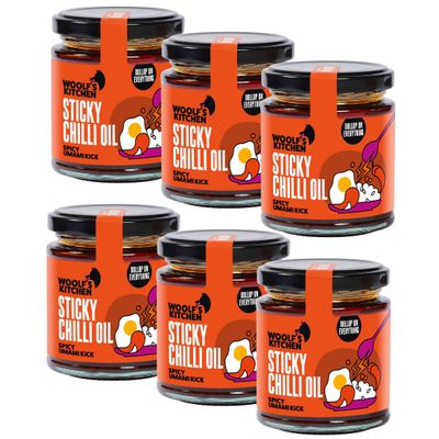 The Woolfs Kitchen | Sticky Chilli Oil | Crispy Chilli Oil Extravaganza | Spice-Up with Sticky Texture | Essential for Rice, Noodles & Burgers | Elevate Asian Dishes | Umami Hot Sauce | 6 x 190ml