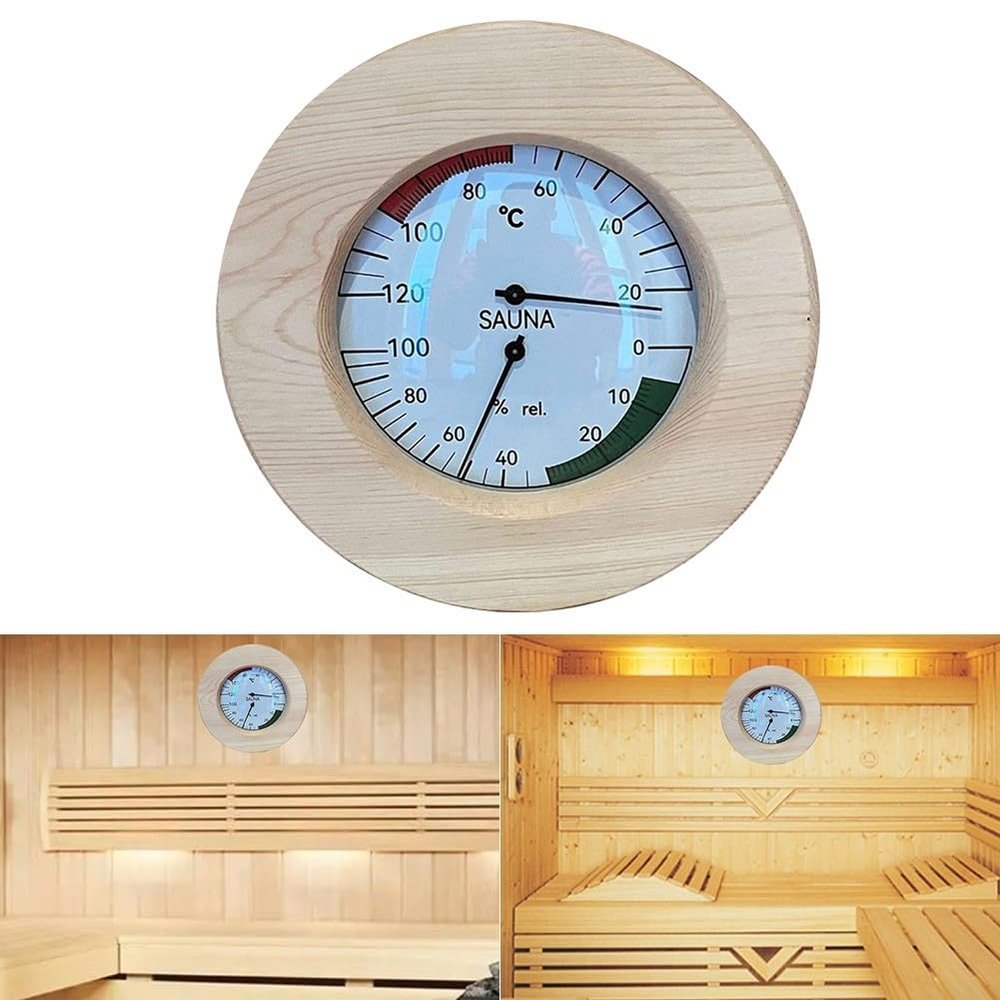Advokingtap Wood Thermo-Hygrometer, Digital Sauna Room Thermometer Hygrometer, Sauna Wooden Thermometer Humidity Meter Wooden Sauna Accessories