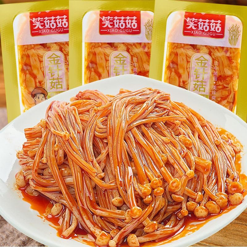 5 Flavors Enoki mushroom,Spicy barbecued enoki mushrooms,side dishes,instant food,pickles,Mala latiao,spicy snack food,vegan,delicious Chinese snack gift (spicy,10bags)