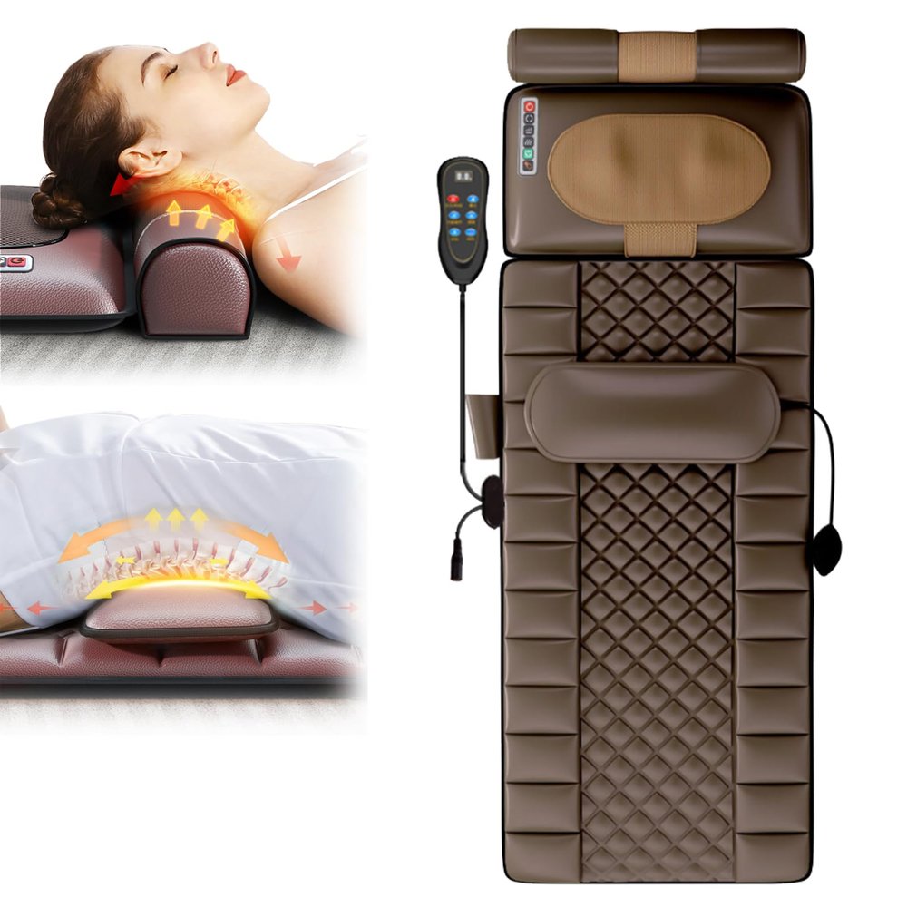 SJHDHDA Comfier Massage Mat with Heat Pad, Full Body Massage Bed with Shiatsu Neck Massage Pillow, 10 Vibrating Motors for Back, Waist, Legs, Relieve Fatigue and Soreness, Gifts Learned extensively