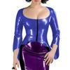 XINLIANYI PVC Round Neck Women Jacket Tops Faux Latex Long Flare Sleeves Slim Top Sheath T-Shirts Club Streetwear Customizable Blue view 1