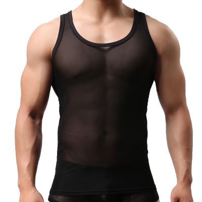 2025 Mens Sexy Underwear, Mesh Boxer Briefs Breathable Sexy Sleeveless Nightwear Transparent Mesh Vest Casual Lingerie for Women Open Crotch, Black, XXL