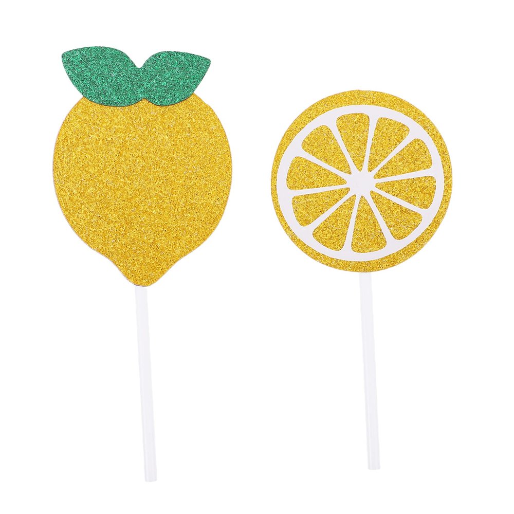 DECOMELODY 48pcs Glitter Cupcake Toppers for Fruits Theme Party Decorations for Lemonade Stand and Birthday Celebrations